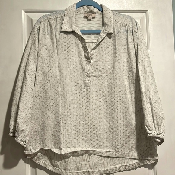 Medium Loft Outlet partial button up with green stripe pattern - Picture 2 of 6